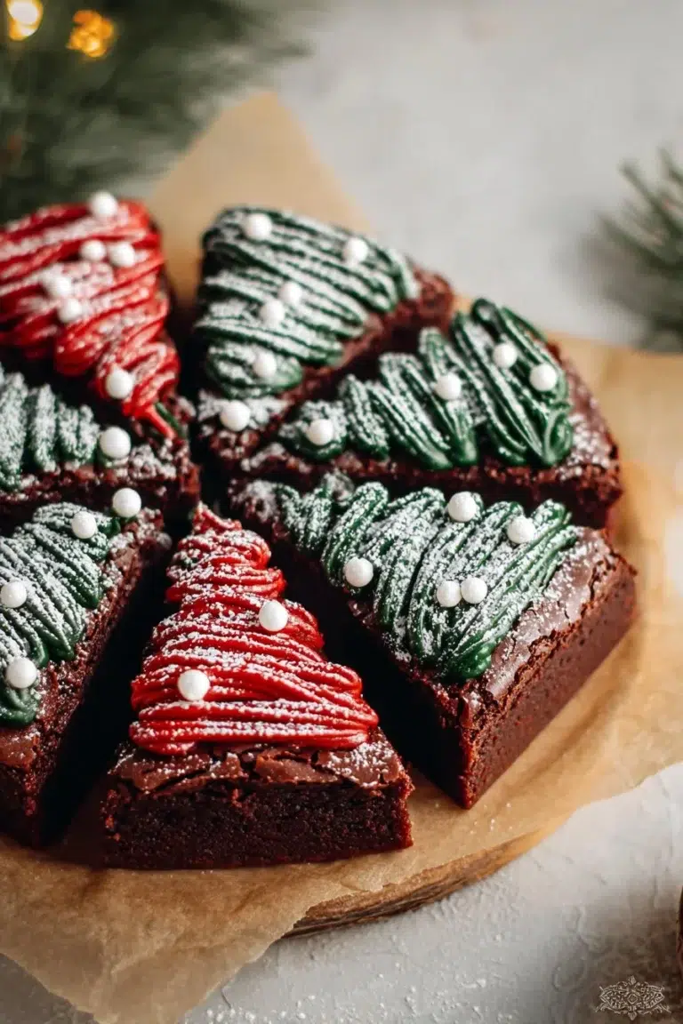 Delicious frosted Christmas brownies decorated for the holiday season