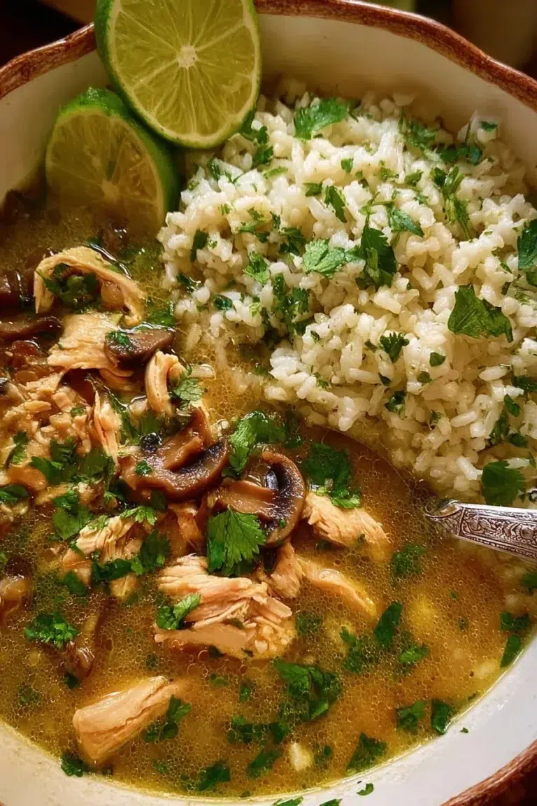 Delicious Ginger Lime Chicken with Mushroom Soup and Cilantro Rice dish