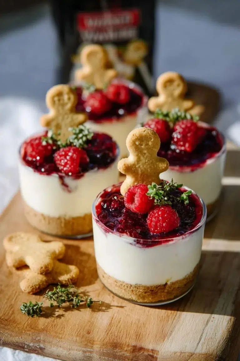 Delicious no-bake white chocolate cheesecakes topped with whipped cream and chocolate shavings