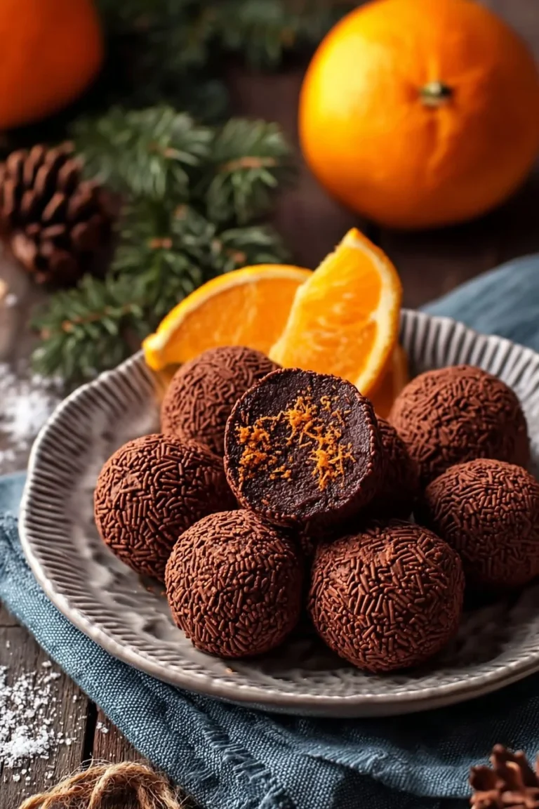 Orange Chocolate Christmas Truffles topped with festive decorations
