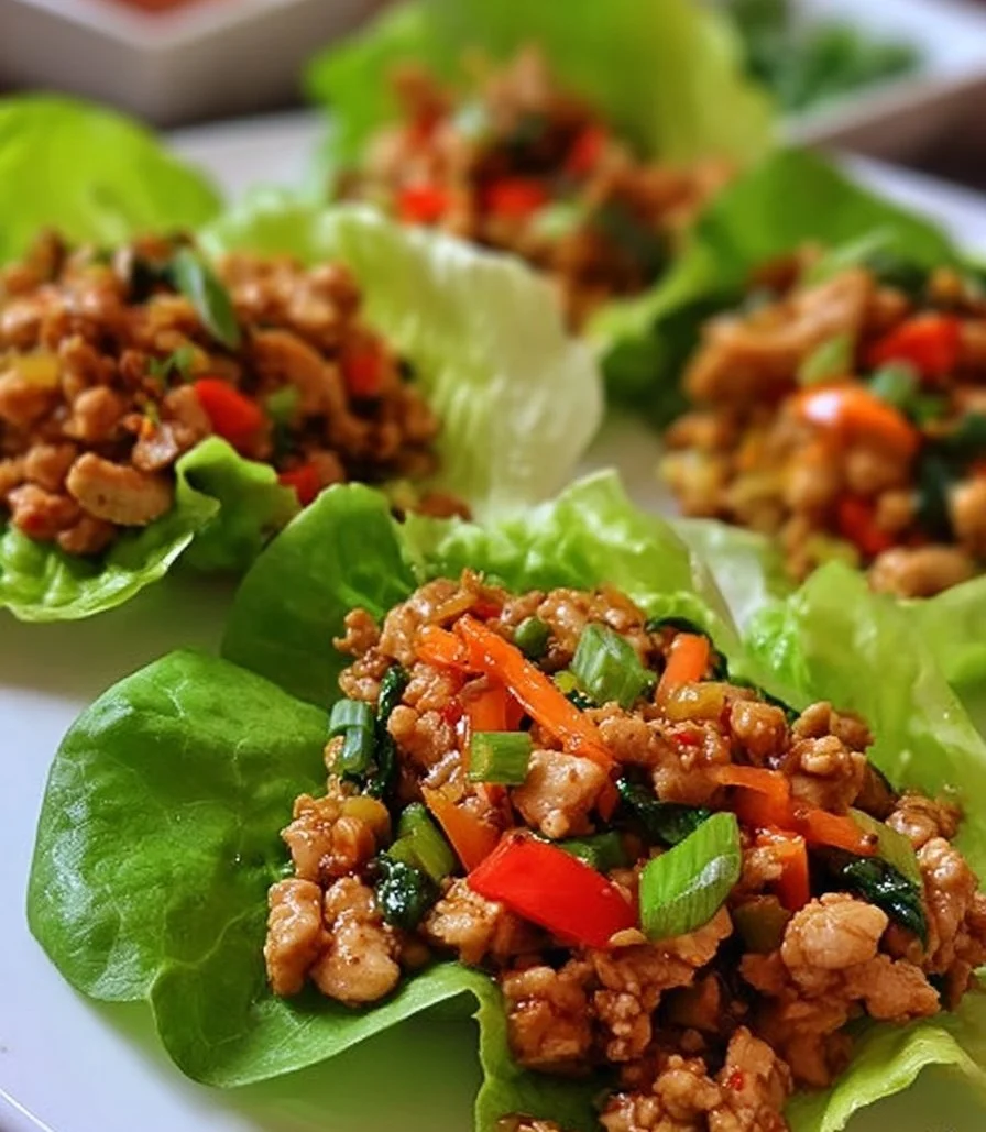 Delicious homemade simple chicken lettuce cups served on a plate