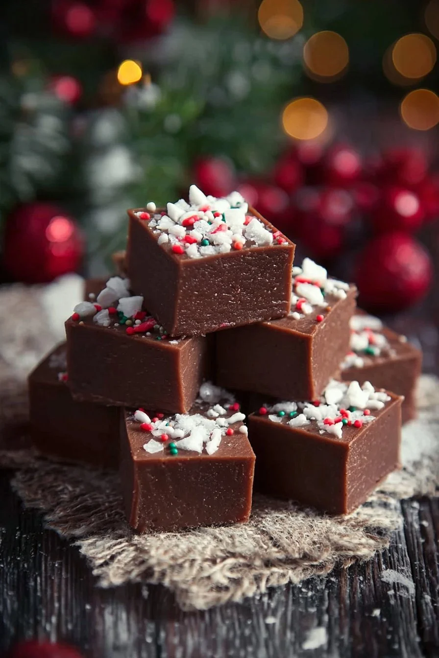 Delicious homemade Christmas fudge made with chocolate and festive toppings