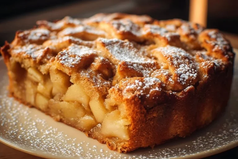 Delicious apple pie cake topped with fresh apples and cinnamon crust