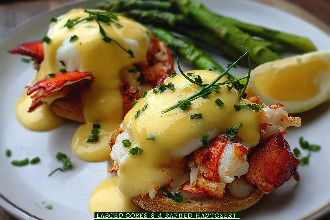 Bay Lobster Eggs Benedict with Cajun Hollandaise served on a plate