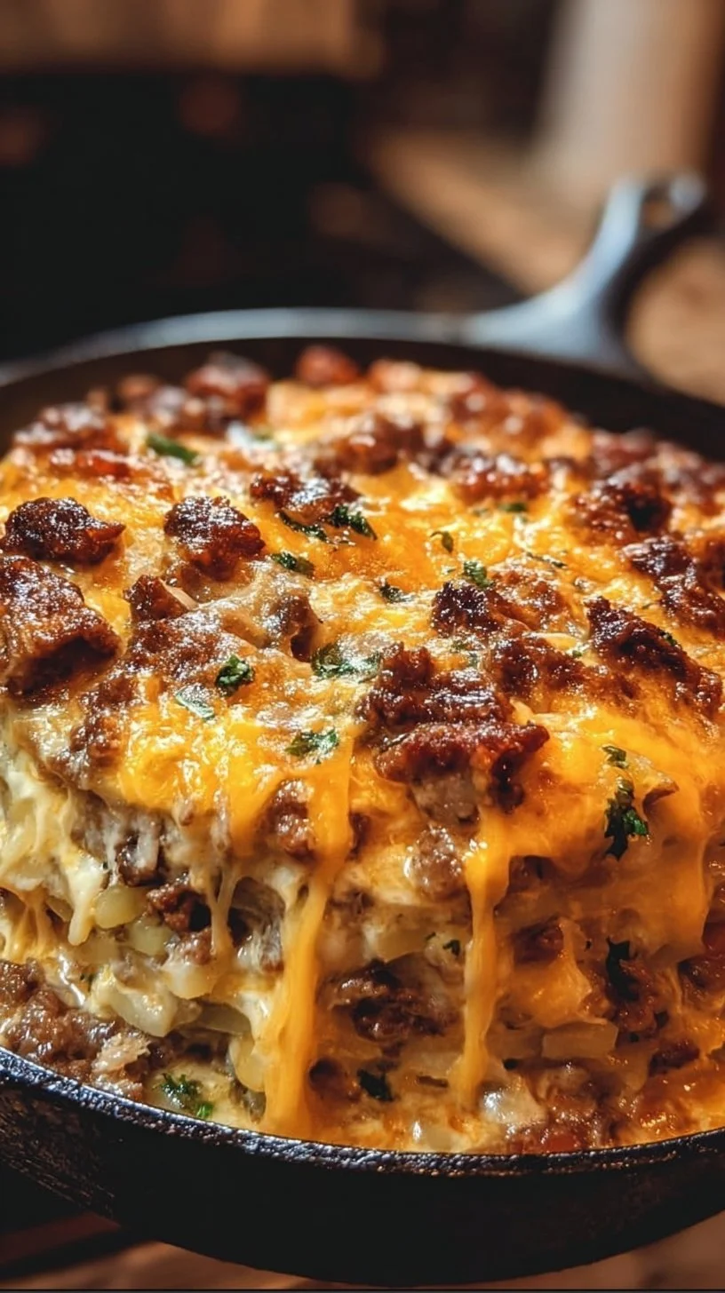 Delicious Cattle Drive Casserole served in a rustic dish for a hearty meal.