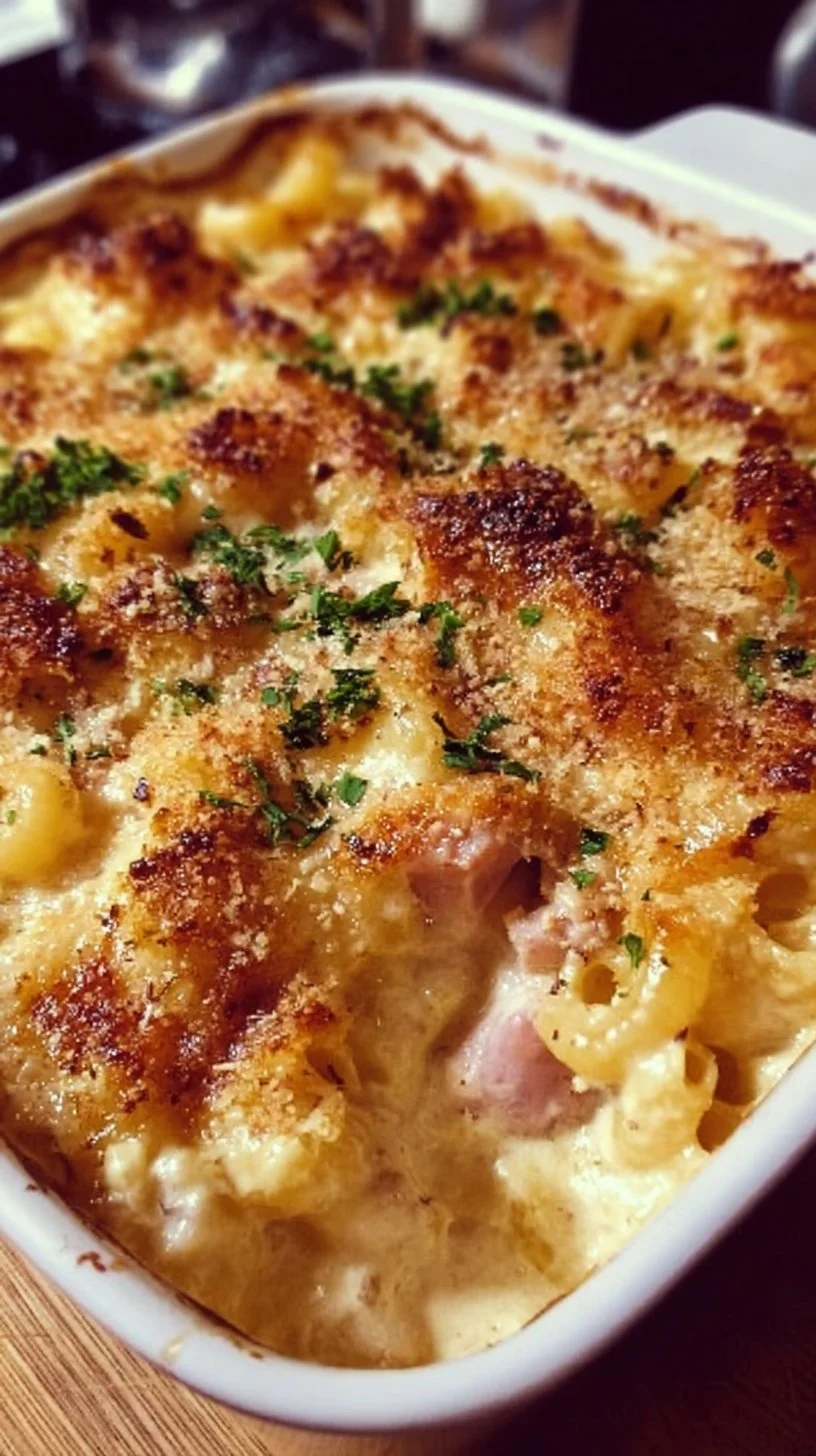 Delicious Chicken Cordon Bleu Casserole with chicken, ham, and cheese