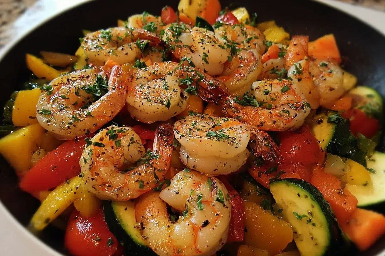 Lemon Herb Shrimp and Veggie Skillet - a delicious and healthy seafood dish