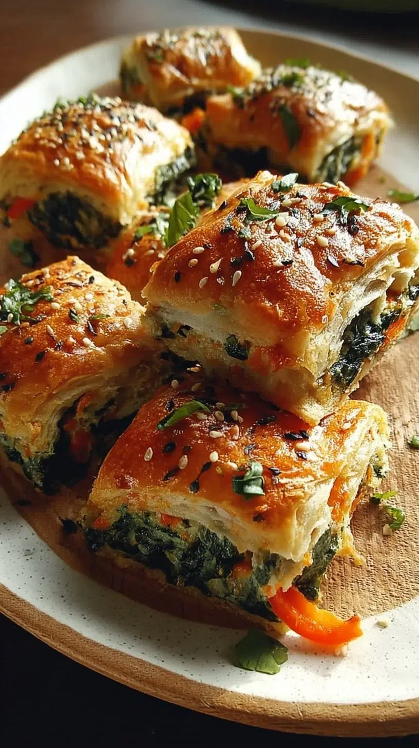 Delicious and colorful Spinach, Pepper & Carrot Crescent Squares served fresh