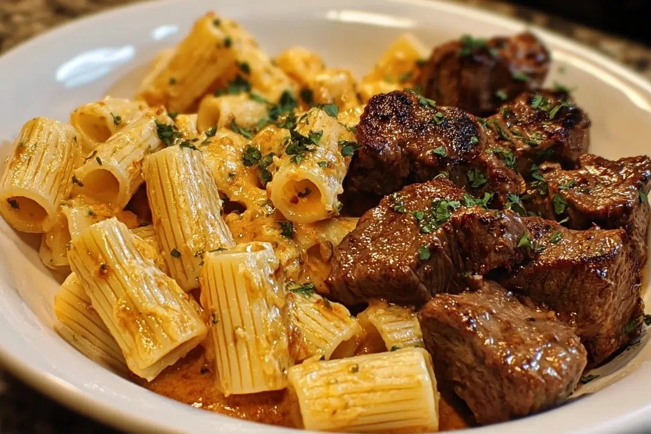 Cajun Steak Tips with Cheesy Rigatoni