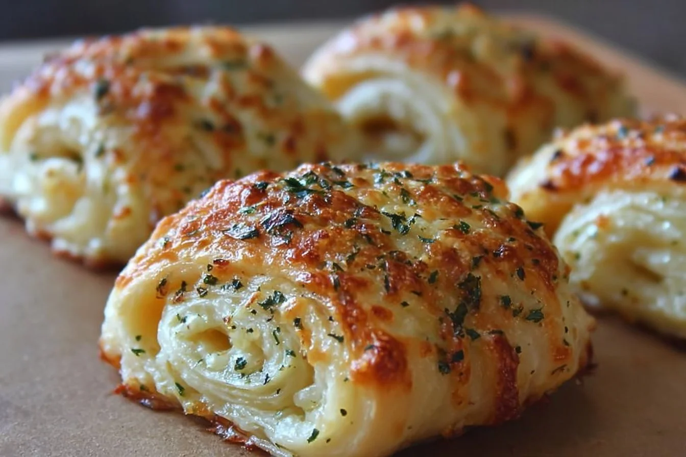 Cheesy garlic butter rollups served warm on a plate