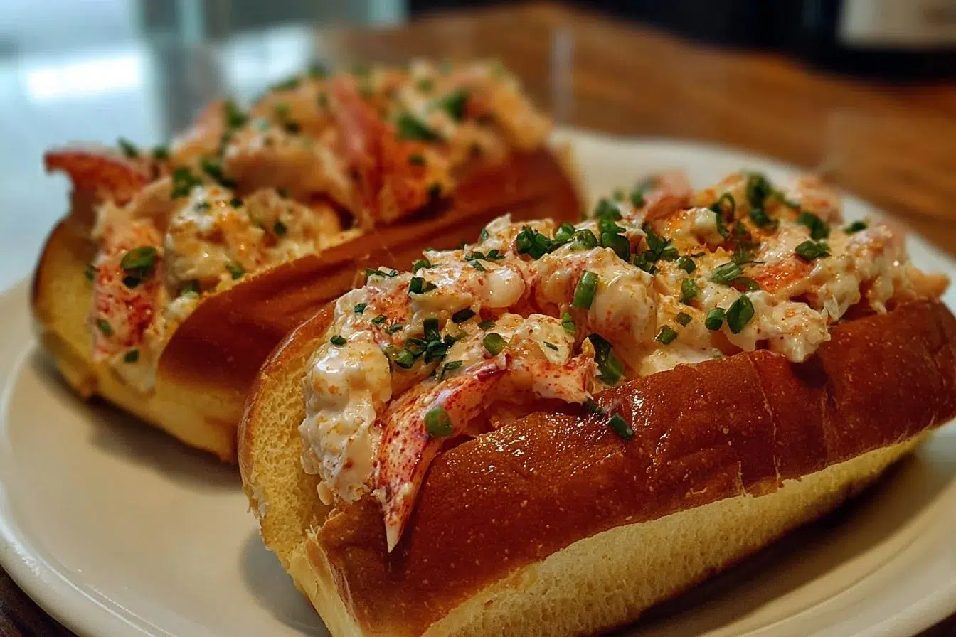 Creamy Cajun lobster rolls served on a platter with fresh herbs