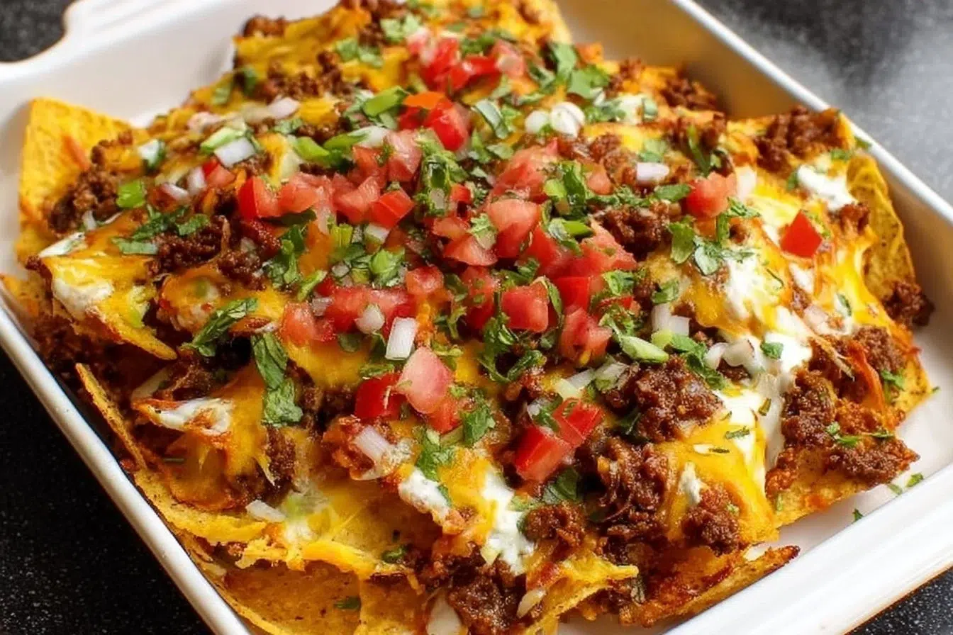 Crispy air fryer nachos with melted cheese and toppings