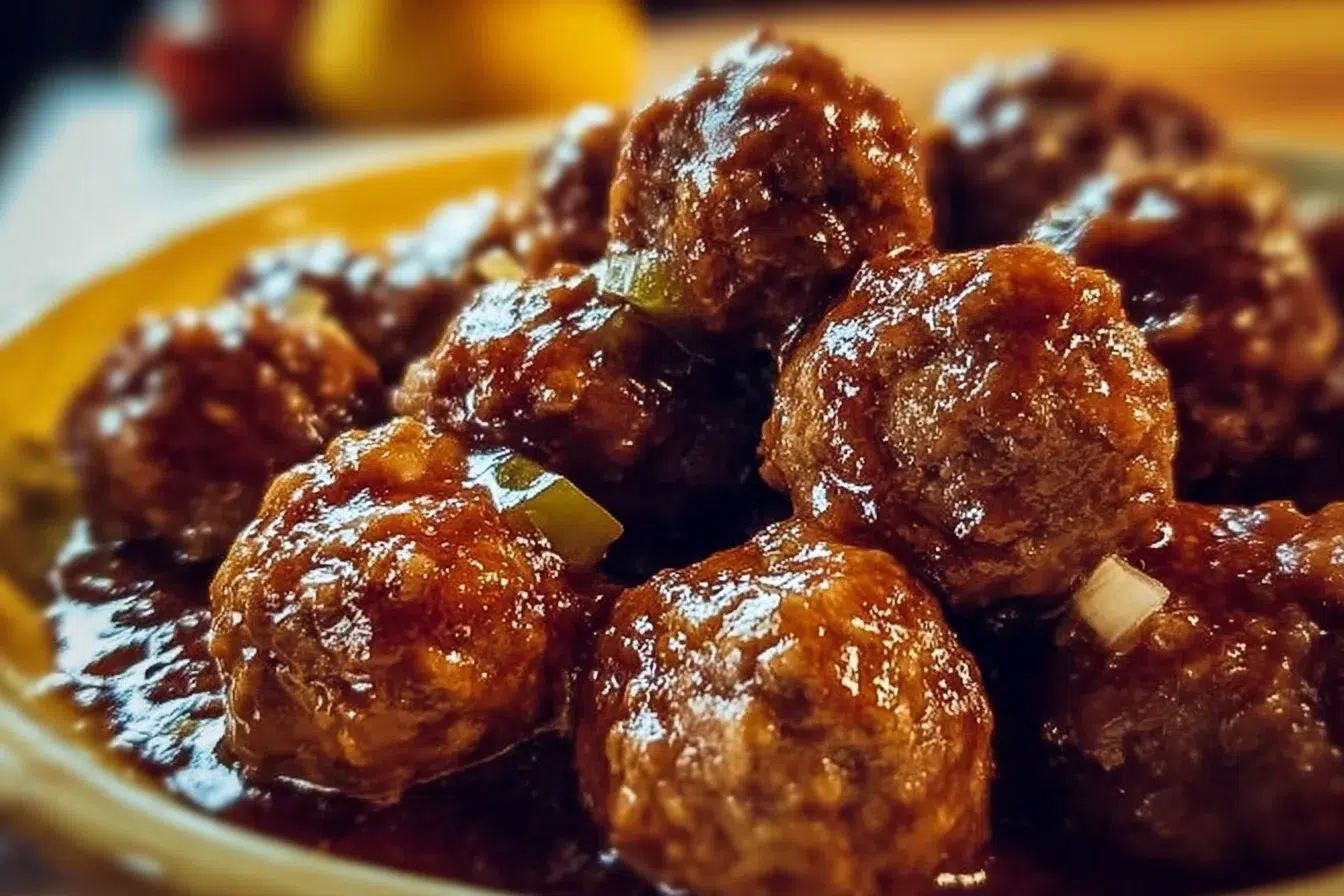Crockpot Mississippi Meatballs served with a side of dipping sauce in a bowl.