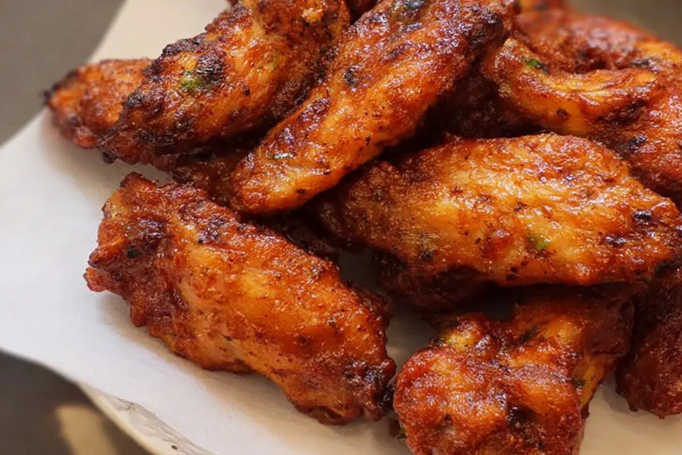 Flavorful oven wings ready to be served with dipping sauce.