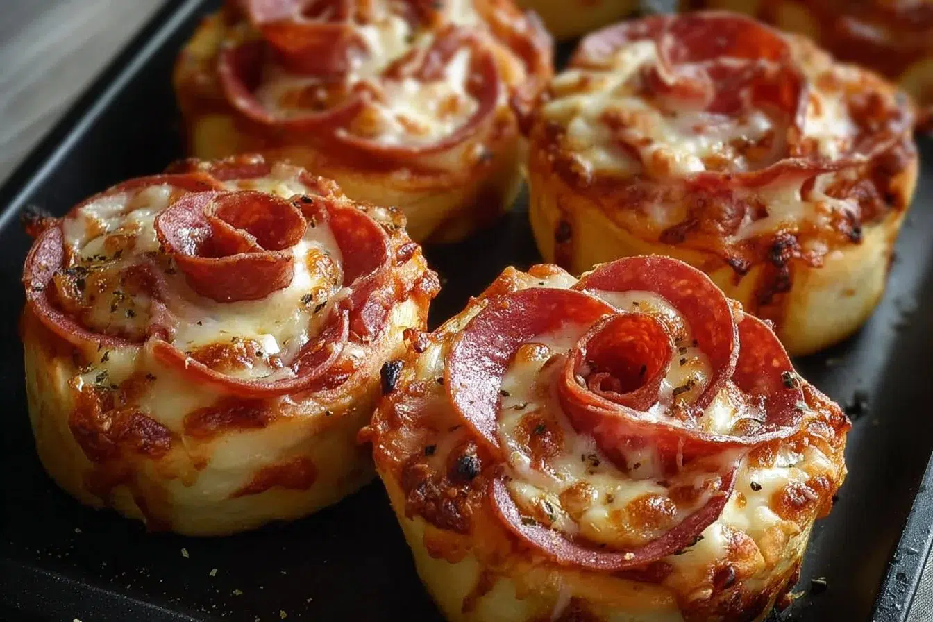 Homemade easy pizza roses arranged on a plate