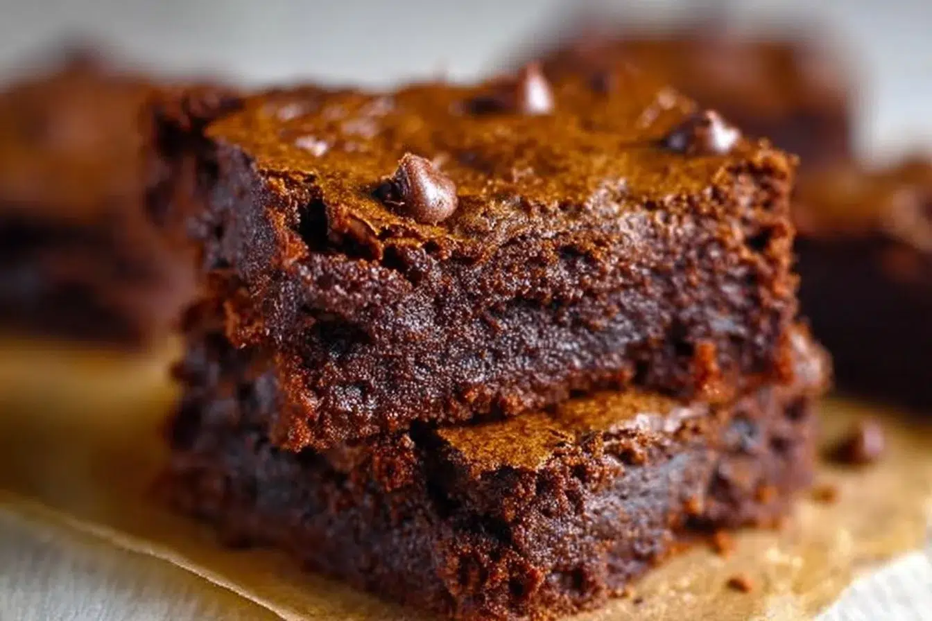 Delicious flourless pumpkin brownies cut into squares on a plate