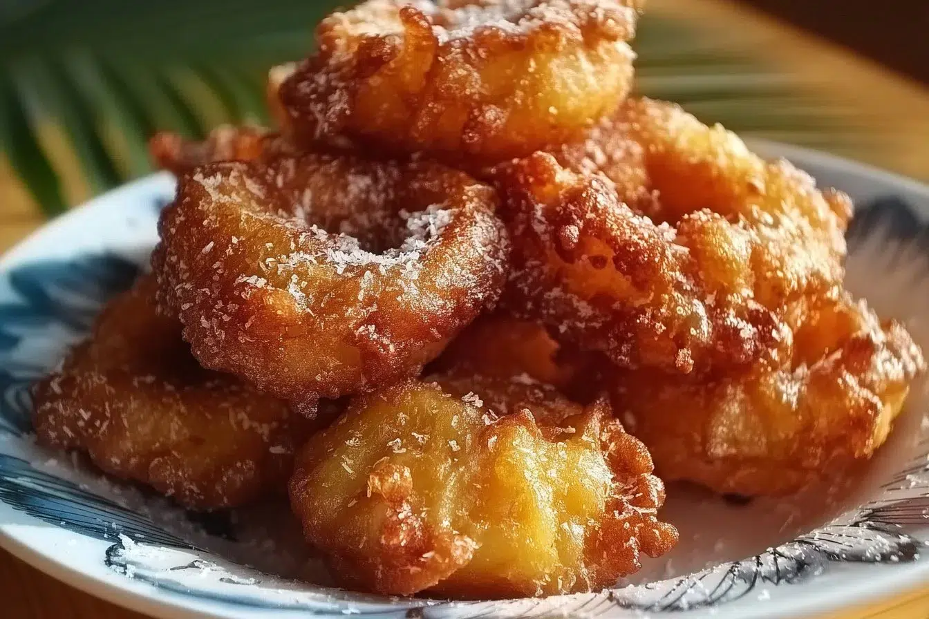 Delicious homemade pineapple fritters served on a plate