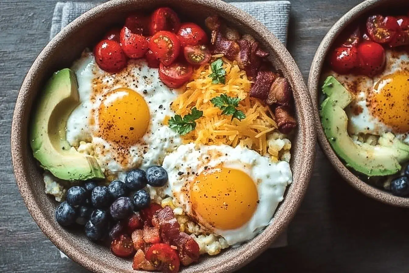 Delicious high protein breakfast bowls filled with nutritious ingredients