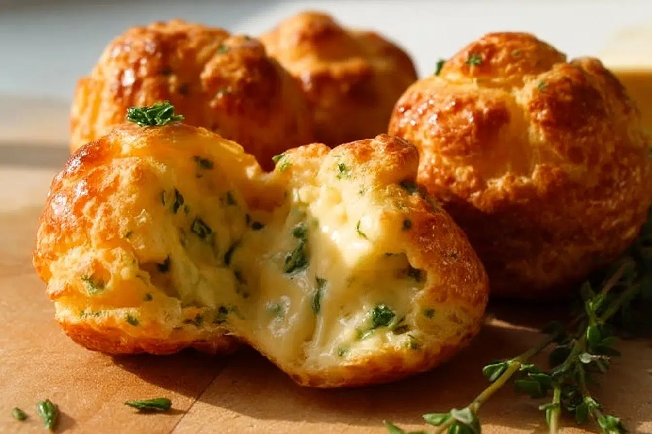 Irish beer cheese puffs on a plate, crispy and cheesy snack
