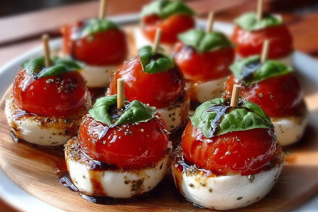 Mini Caprese Bites with mozzarella, cherry tomatoes, and fresh basil