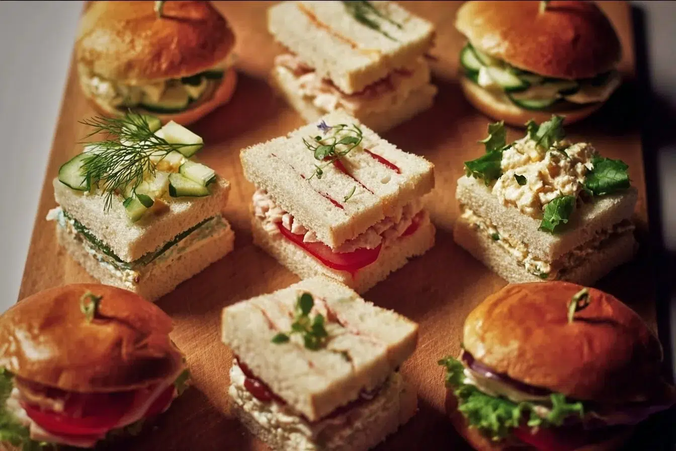 Assorted mini sandwiches on a platter for a party or event