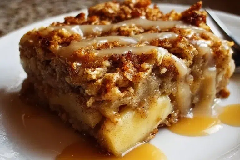 Baked oatmeal with apples, cinnamon, and nuts for breakfast