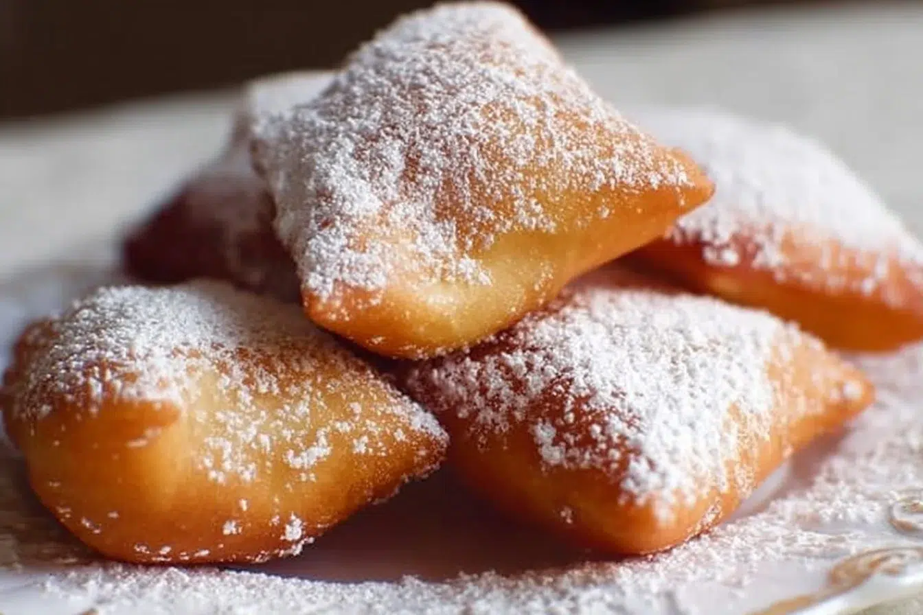 Delicious beignets inspired by Princess and the Frog, dusted with powdered sugar.