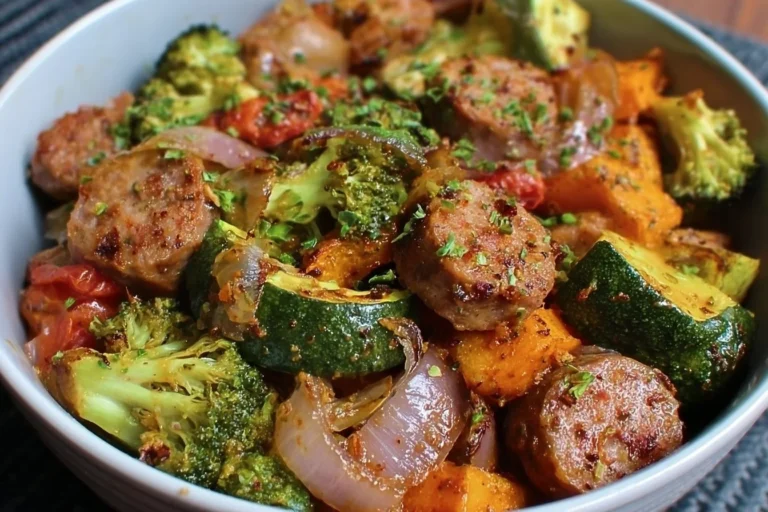 Sausage Veggie Skillet Bowl filled with colorful vegetables and sausage