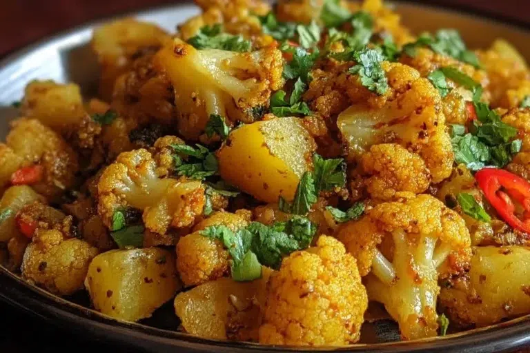 Aloo Gobi dish featuring spiced potatoes and cauliflower