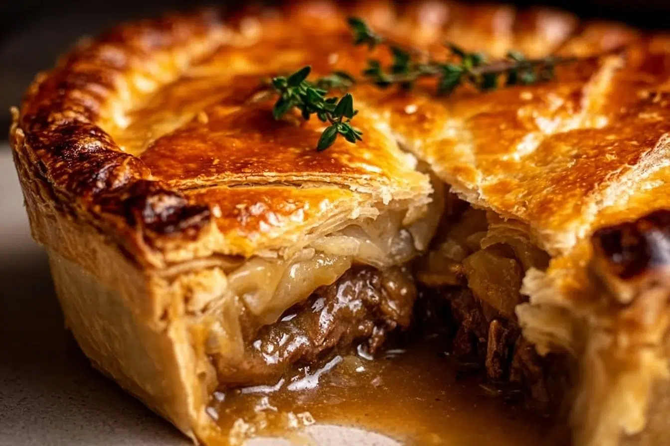 Delicious homemade Irish Steak Pie with flaky crust and tender beef filling.