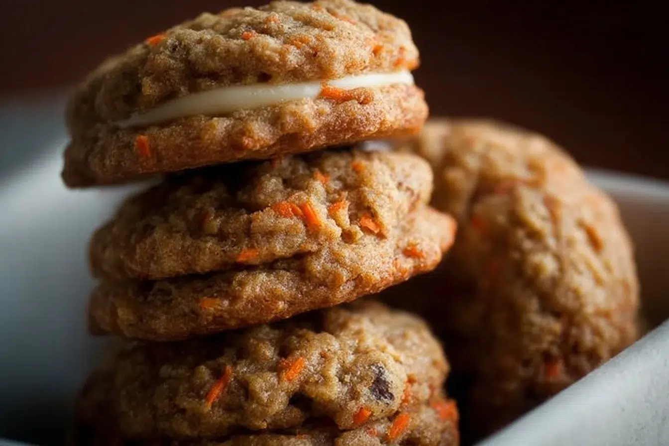 Delicious homemade carrot cake cookies with frosting and nuts