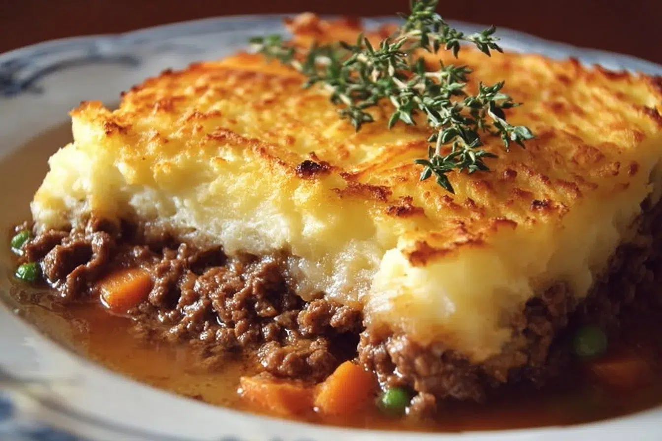 Classic Irish Shepherd's Pie served in a rustic dish