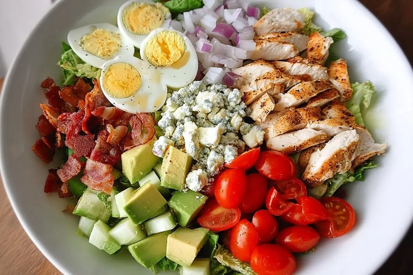 Cobb Salad with Chicken and Honey Dijon Vinaigrette served in a bowl