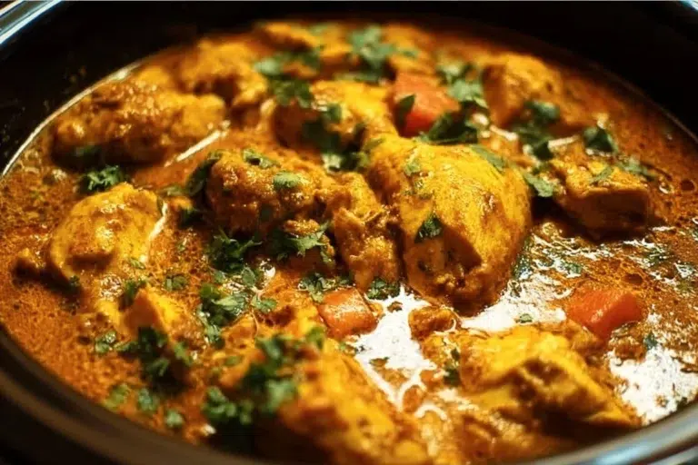 Delicious Crock Pot Indian Curry prepared with spices and ingredients