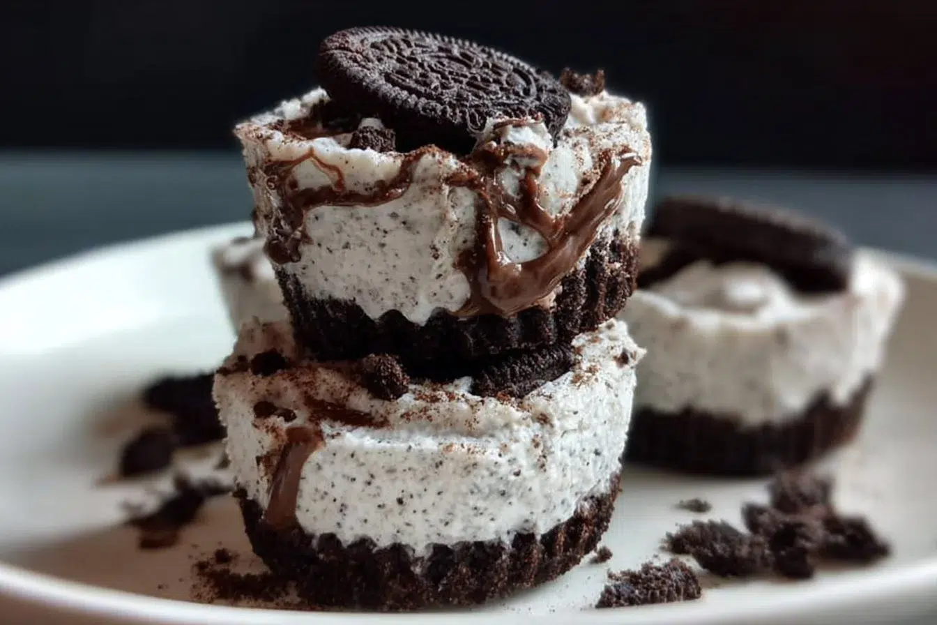 Healthy no-bake Oreo cheesecake bites on a plate