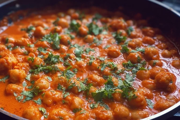 Delicious Indian Butter Chickpeas served in a bowl garnished with herbs.