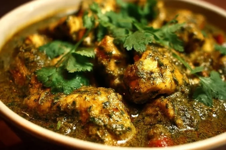 Indian Cilantro Chicken dish garnished with fresh cilantro and spices