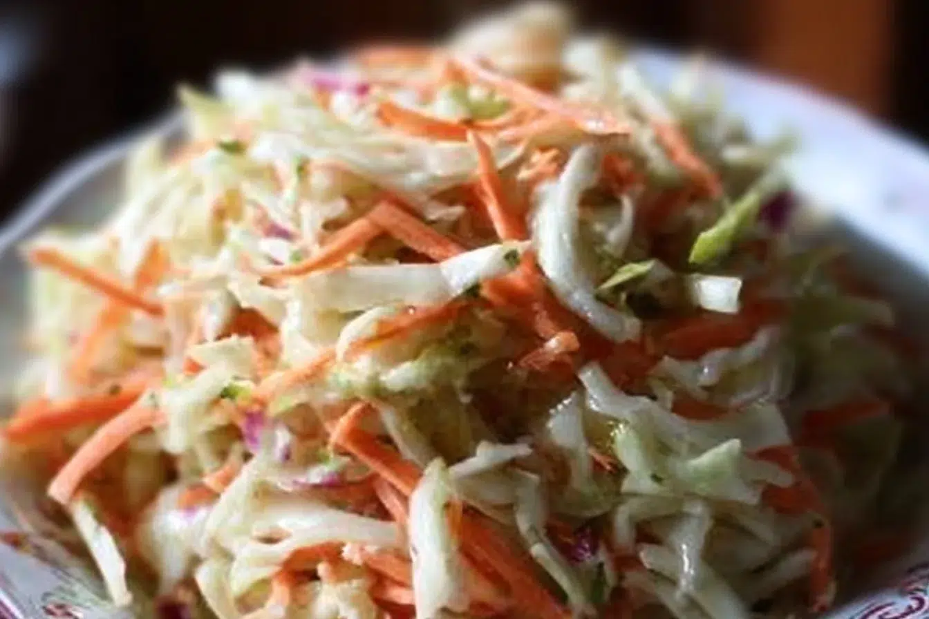 Bowl of Old Fashioned Coleslaw with fresh vegetables and creamy dressing