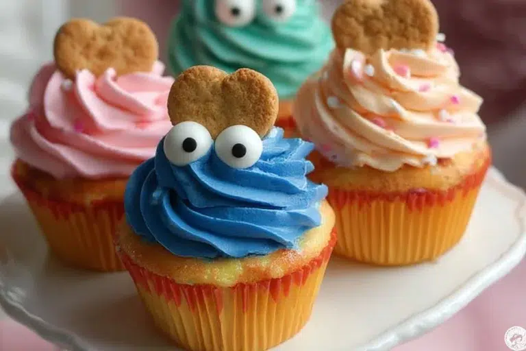 Colorful cupcakes with fun decorations from easy cupcake recipes for kids.