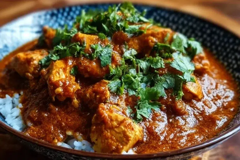 Delicious Chicken Bhuna served with aromatic spices and herbs.