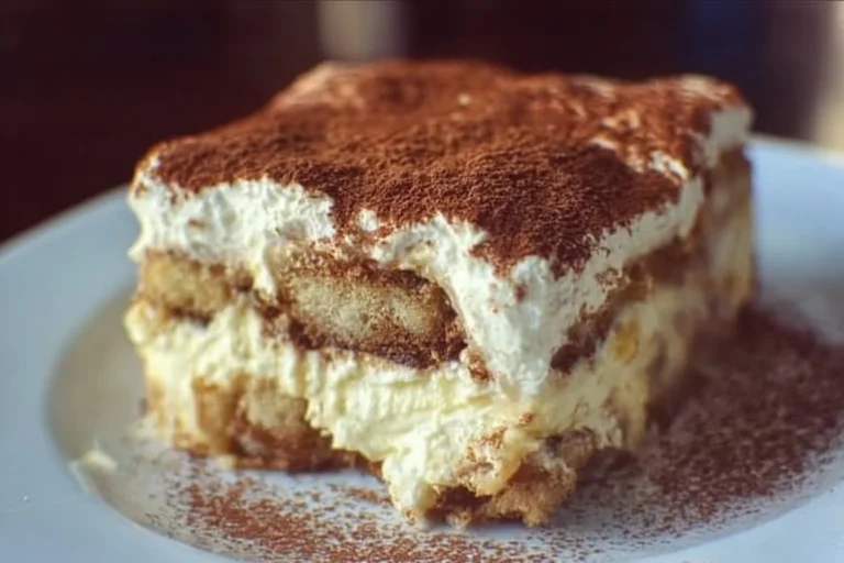 Delicious homemade tiramisu dessert topped with cocoa powder