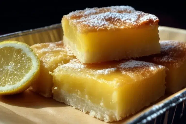 Two-ingredient lemon bars garnished with lemon zest on a white plate.